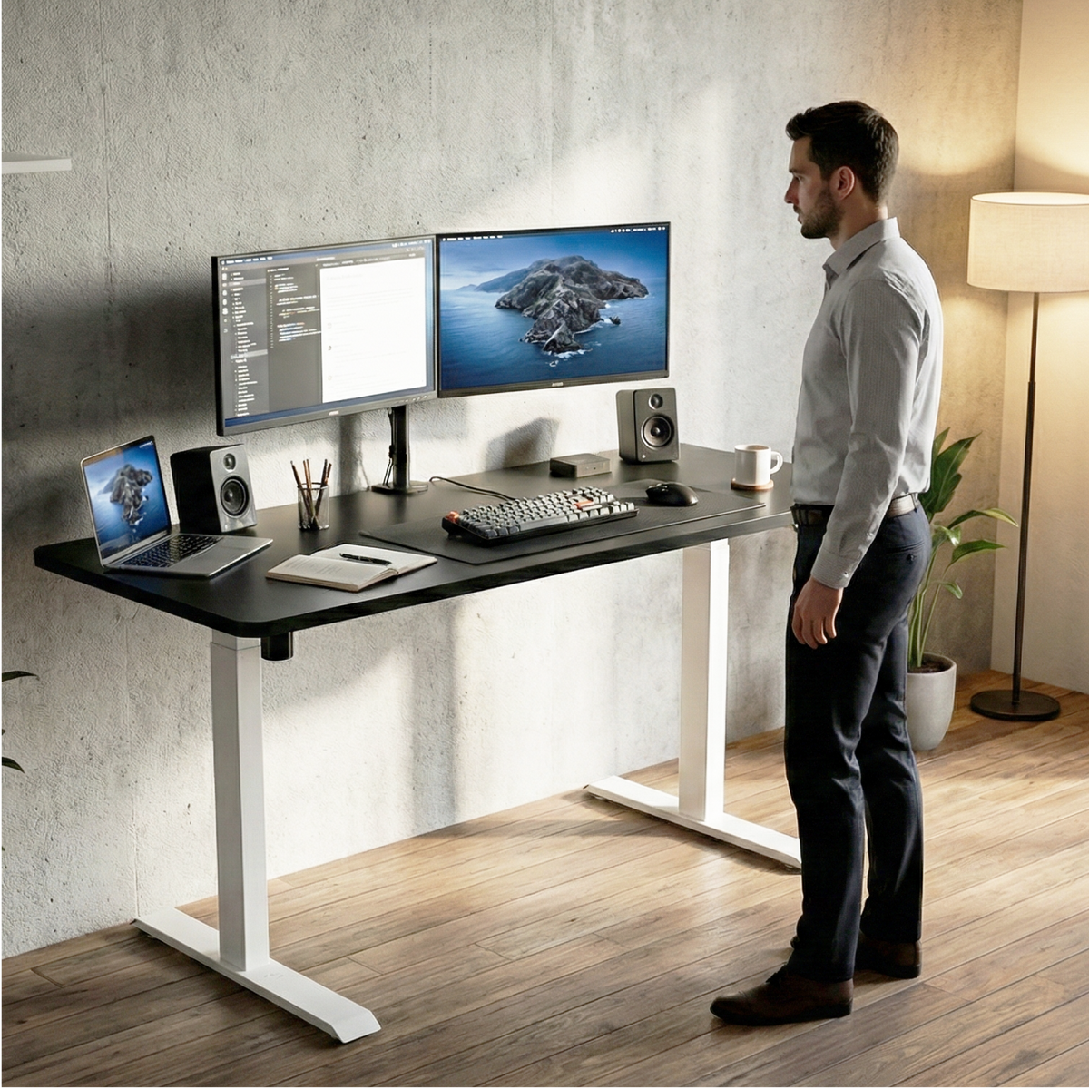 Mesa com Regulagem de Altura Elétrica Misch Branca + Tampo 160cm